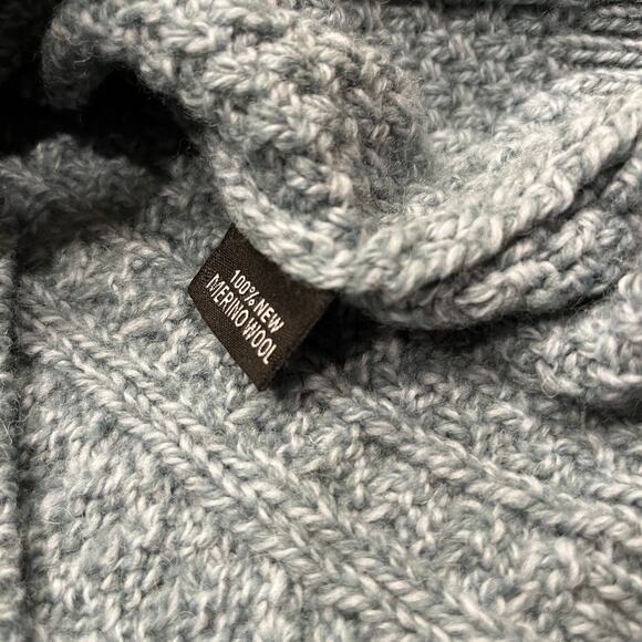 Original Aran Co 100% Wool Cable Knit Chunky Sweater Sz M Blue - Picture 5 of 6